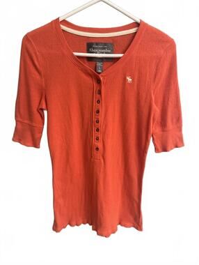 Abercrombie Y2K Ribbed Henley Top Orange Fitted Tee Women’s Large